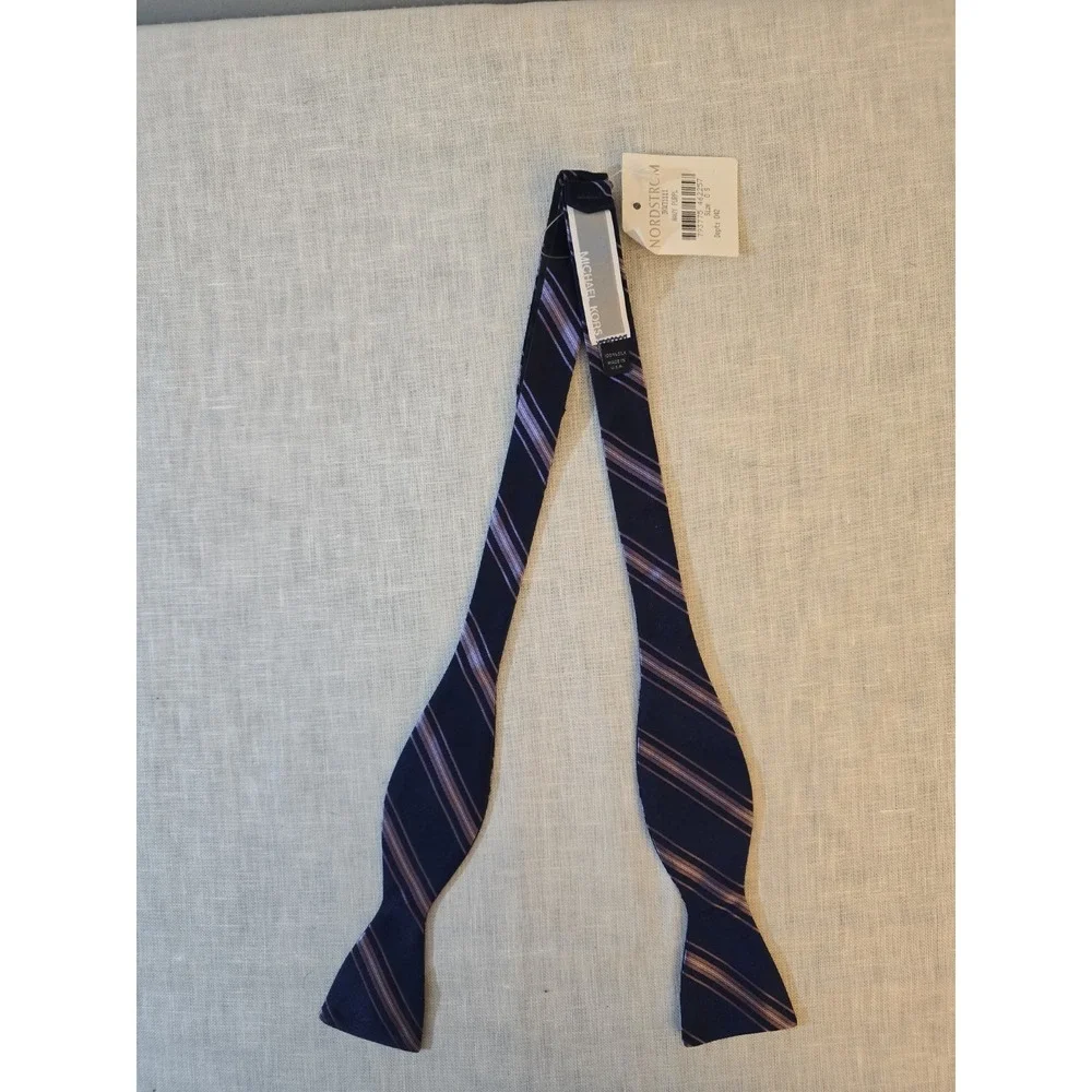 NWT Michael Kors Navy & Purple Stripe 100% Silk Bow Tie